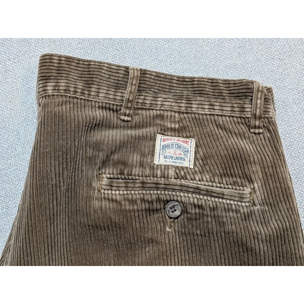 Polo Ralph Lauren Cords Mens Pants Brown 36x32 VTG Corduroy Classic Pleated